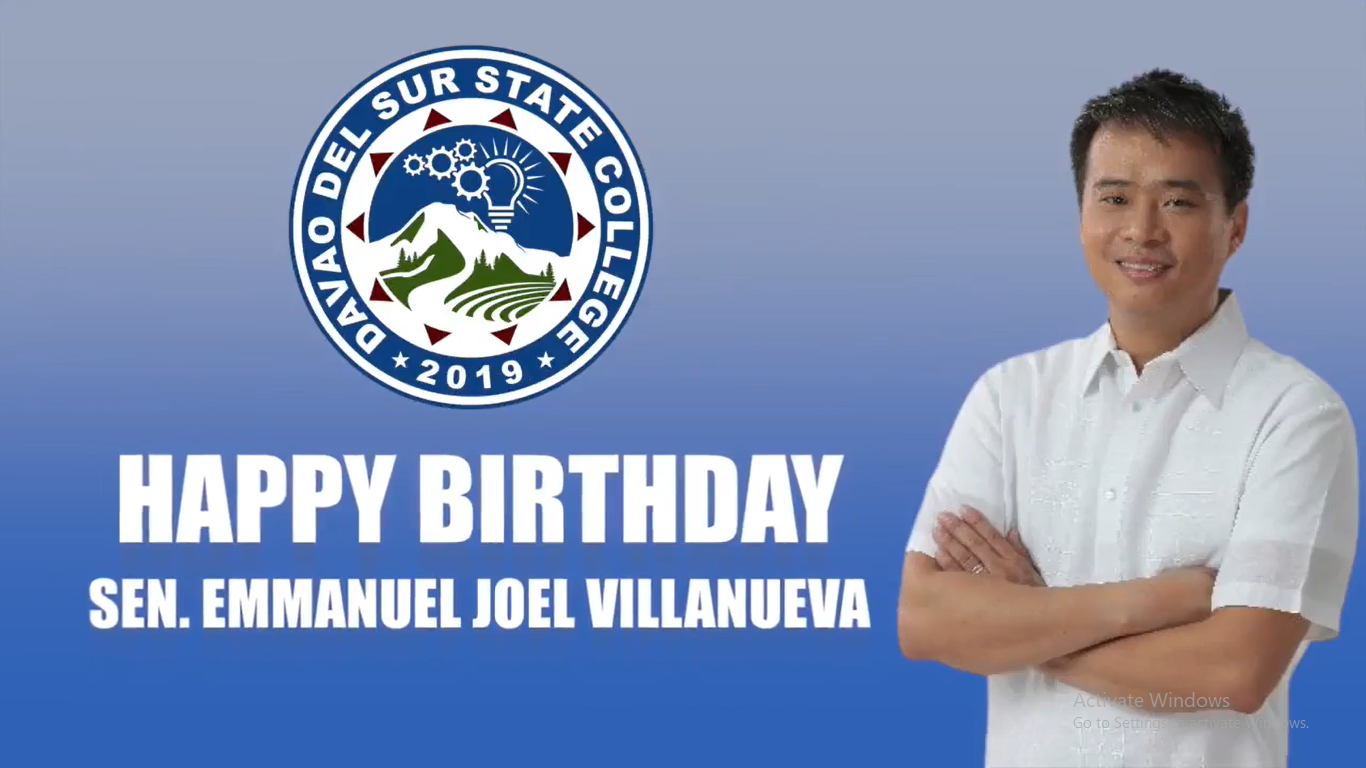 Happy Birthday Sen. Emmanuel Joel Villanueva. Greetings from Davao del Sur State College. Please click "Read More" to watch the video.
